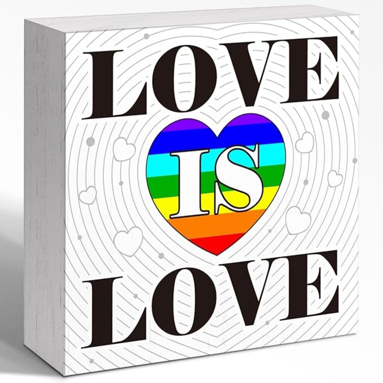 Gay Pride Wooden Box Sign – 5x5 Inches "Love Is Love" Gay Romance Desk Decor – Inclusive LGBTQ Ally Room Accent, Home Office Display, & Pride Month Gift for Men, Women & Teens